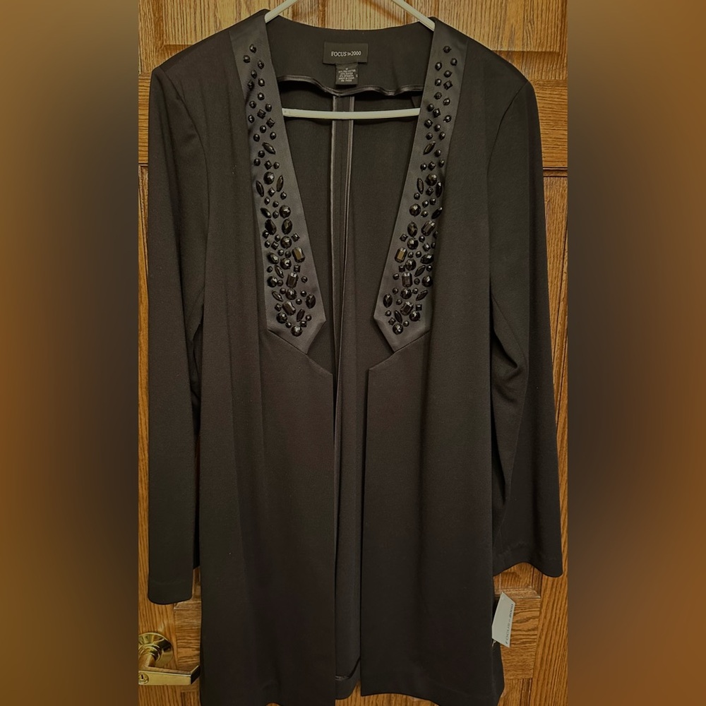 BLACK DRESSY 3/4 LENGTH JACKET/BLACK RHINESTONES